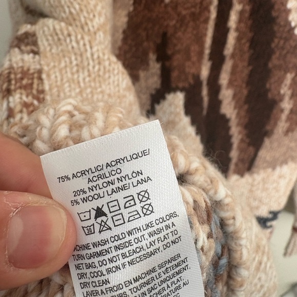 Lucky Brand Beige Horse Motif Cowl Neck Sweater Cardigan Western Aztec Large NWT - Picture 4 of 4